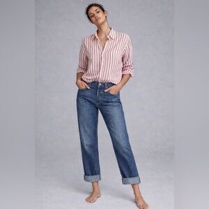 Ralph Lauren Red and White Striped 100% linen Button Down Shirt size XL